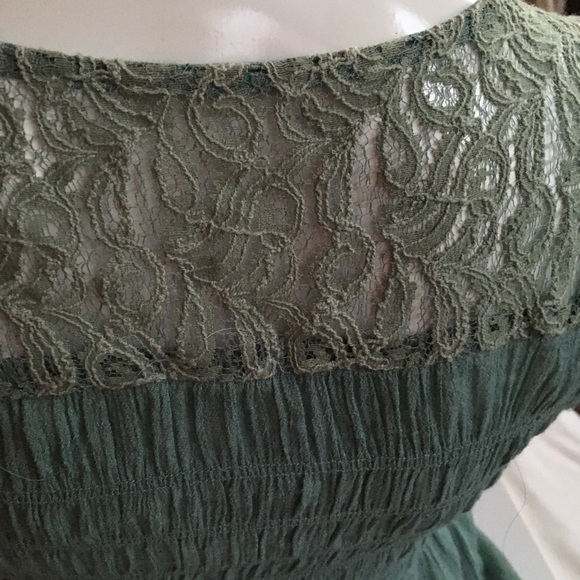 Butterfly Sleeves Ruched Blouse Blue Green Top S - Picture 4 of 7